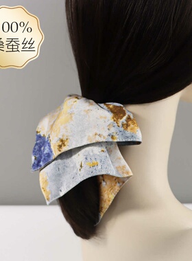 真丝22姆米重磅桑蚕丝莫奈油画方巾大肠发圈风车方形马尾饰丸子头