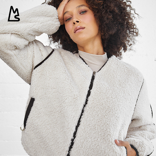 magnlens冬新品双面穿外套女加厚羊羔绒V领保暖短款复古休闲上衣