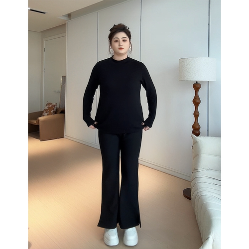 【胖佳佳】休闲美学 磨毛微喇裤冬季高腰显瘦西装长裤H624Z21011