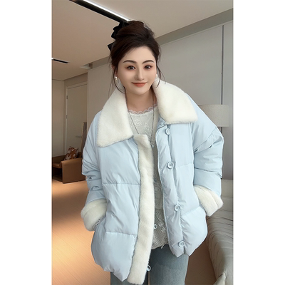 【胖佳佳】雪域仙踪 撞色翻领棉服冬季减龄百搭棉衣女H624Z20968