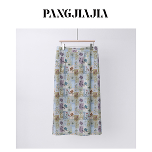 女装 胖妹妹mm大码 春日繁花半身裙高腰气质纯棉印花长裙 胖佳佳