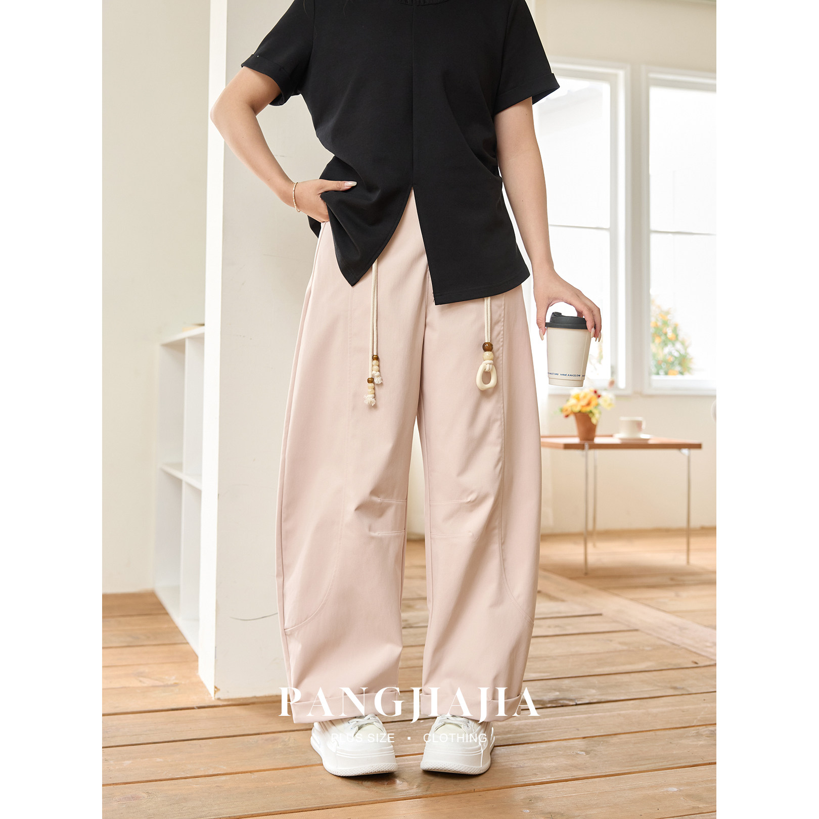 【胖佳佳】胖妹妹mm大码女装春日伞兵裤休闲裤宽松显瘦休闲长裤