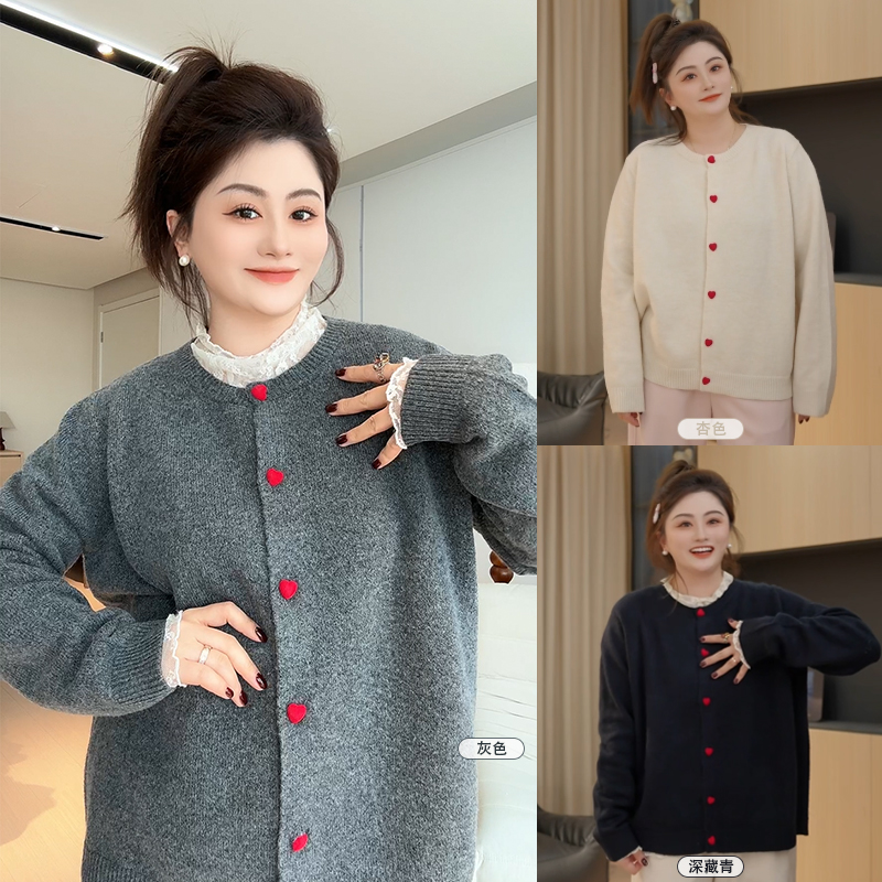 【胖佳佳】日出画廊 撞色爱心毛衣秋冬减龄圆领针织衫H624Z20008