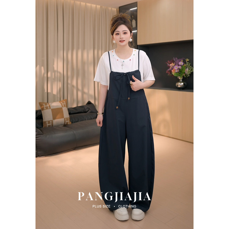 【胖佳佳】胖mm大码女装元气弹彩虹背带裤夏季小清新减龄休闲长裤