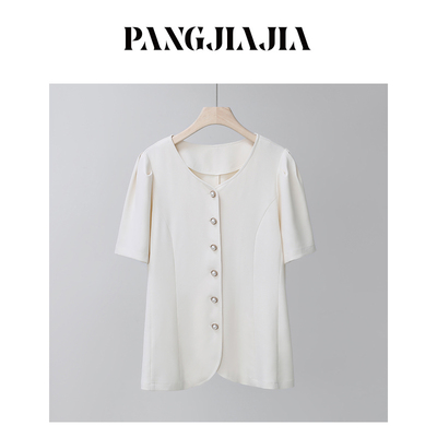 【胖佳佳】尼泊尔香槟 泡泡袖衬衫夏季时尚小香上衣H624T06490