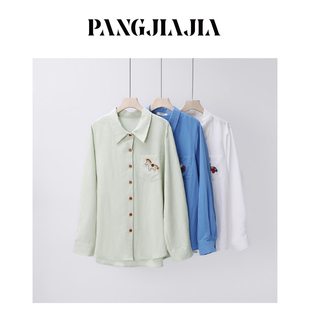 女装 胖妹妹mm大码 春日小马长袖 衬衫 减龄休闲衬衣 春季 胖佳佳