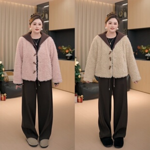 新款 加绒海军领毛毛外套冬季 小奶糕 减龄百搭女 胖佳佳