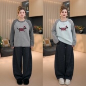 汪汪团子圆领毛衣女冬季 女装 胖妹妹mm大码 减龄针织衫 胖佳佳