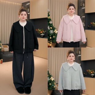 蜜桃乌龙冬季 女装 胖妹妹mm大码 加厚夹棉小香外套 胖佳佳