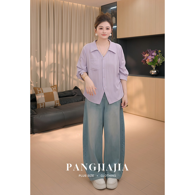 【胖佳佳】胖mm大码女装凹造型衬衫夏季新款时尚百搭宽松收腰小衫