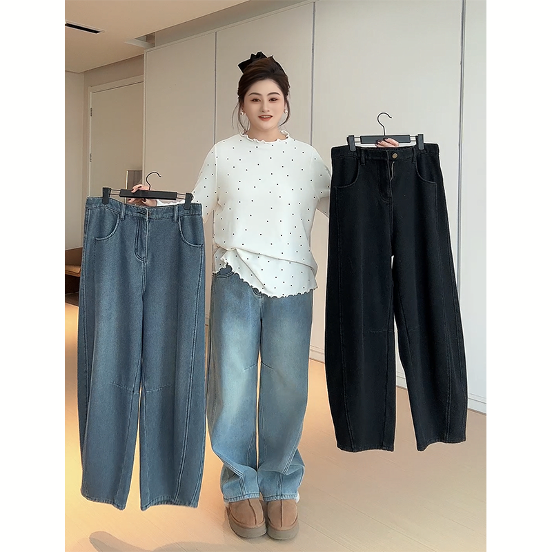 【胖佳佳】暖宝宝香蕉裤 加厚绒牛仔裤冬季宽松百搭女H624Z21161