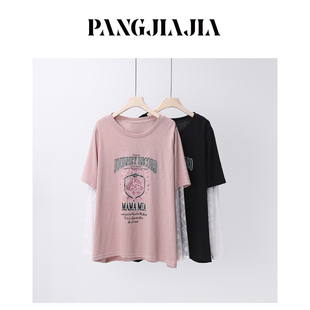 玫瑰物语T恤假两件蕾丝拼接长袖 女装 胖妹妹mm大码 上衣 胖佳佳