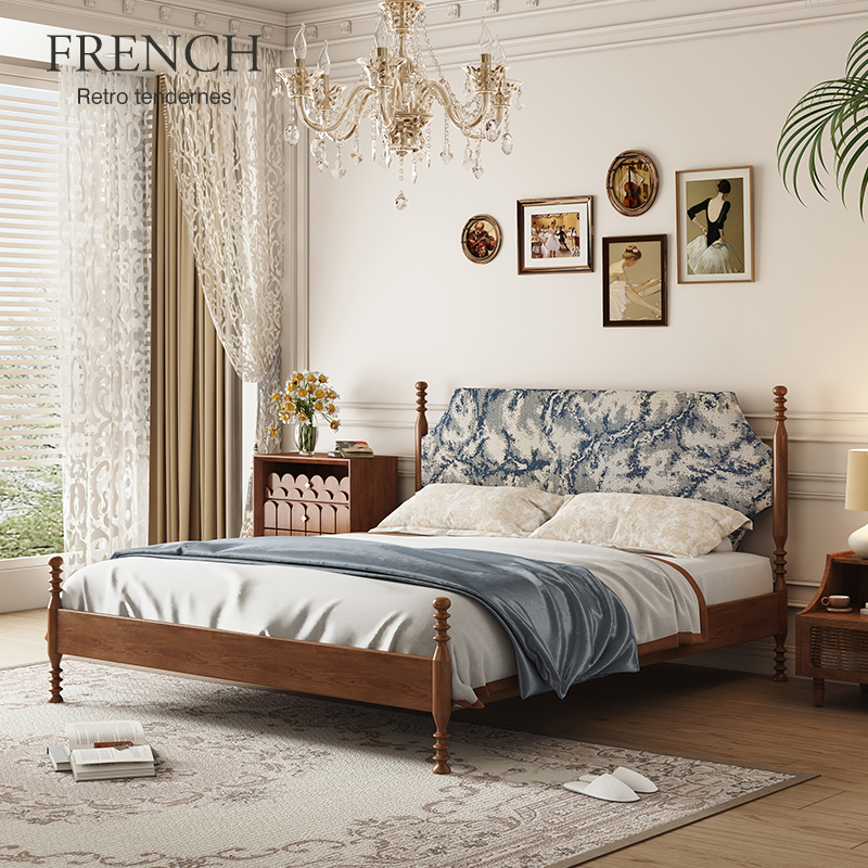 艾梵法式复古白蜡木床款主卧软包榉木双人床1.8米全实木婚床