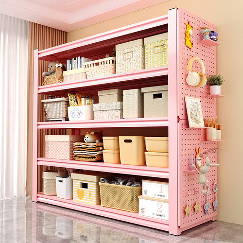 粉色家用置物架阳台多层落地货架猫粮宠物用品收纳架客厅简易书架