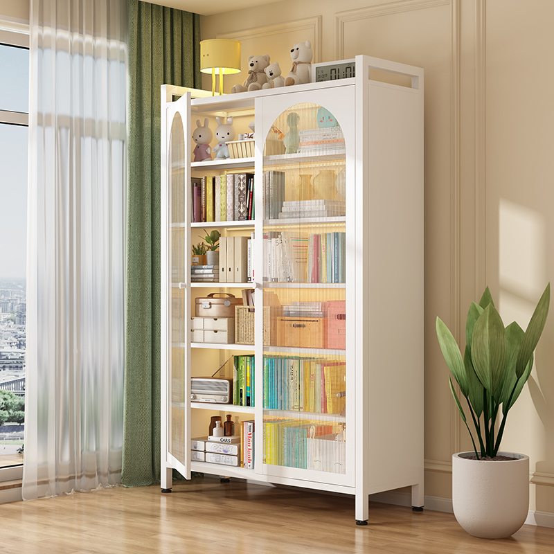 【香港包邮】钢制书柜带门儿童书架落地防尘储物柜客厅展示柜铁艺
