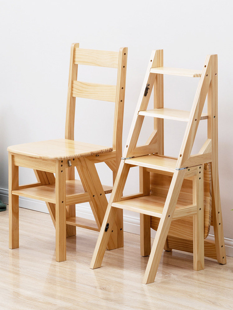 木马人实木梯椅家用梯子椅子折叠两用梯凳室内登高踏板楼梯多功能