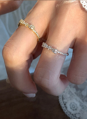 韩版轻奢小众设计水钻蝴蝶结戒指女时尚简约百搭高级感开口食指戒