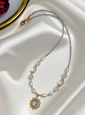 「鲛人语」海蓝宝色吊坠珍珠项链2025气质高级感精致锁骨链女颈链