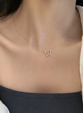S925纯银高级蝴蝶项链礼物ins女小众冷淡风轻奢个性时尚网红吊坠
