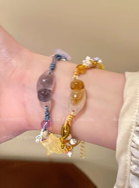 可爱小猫星星编织绳手链女款小众设计高级感手绳高颜值学生党手饰