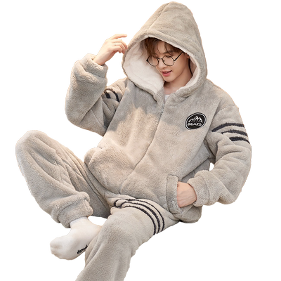 2024新款睡衣男珊瑚绒加厚可外穿