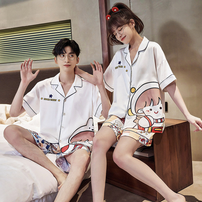 情侣睡衣女夏季冰丝薄款可爱短袖2026年新款男款青少年家居服夏天