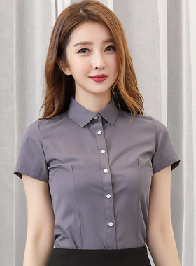灰色衬衫女修身职业正装蓝色衬衣长短袖2026新款春夏工装工作服