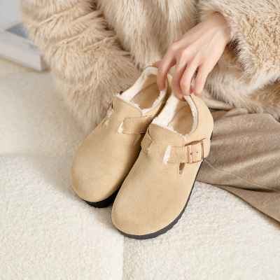 棉鞋女真皮内增高6CM厚底勃肯鞋加绒加厚冬天雪地靴保暖毛毛鞋子