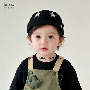 宝宝帽子春秋薄款男孩韩版时尚星星瓜皮帽婴儿小童外出百搭地主帽