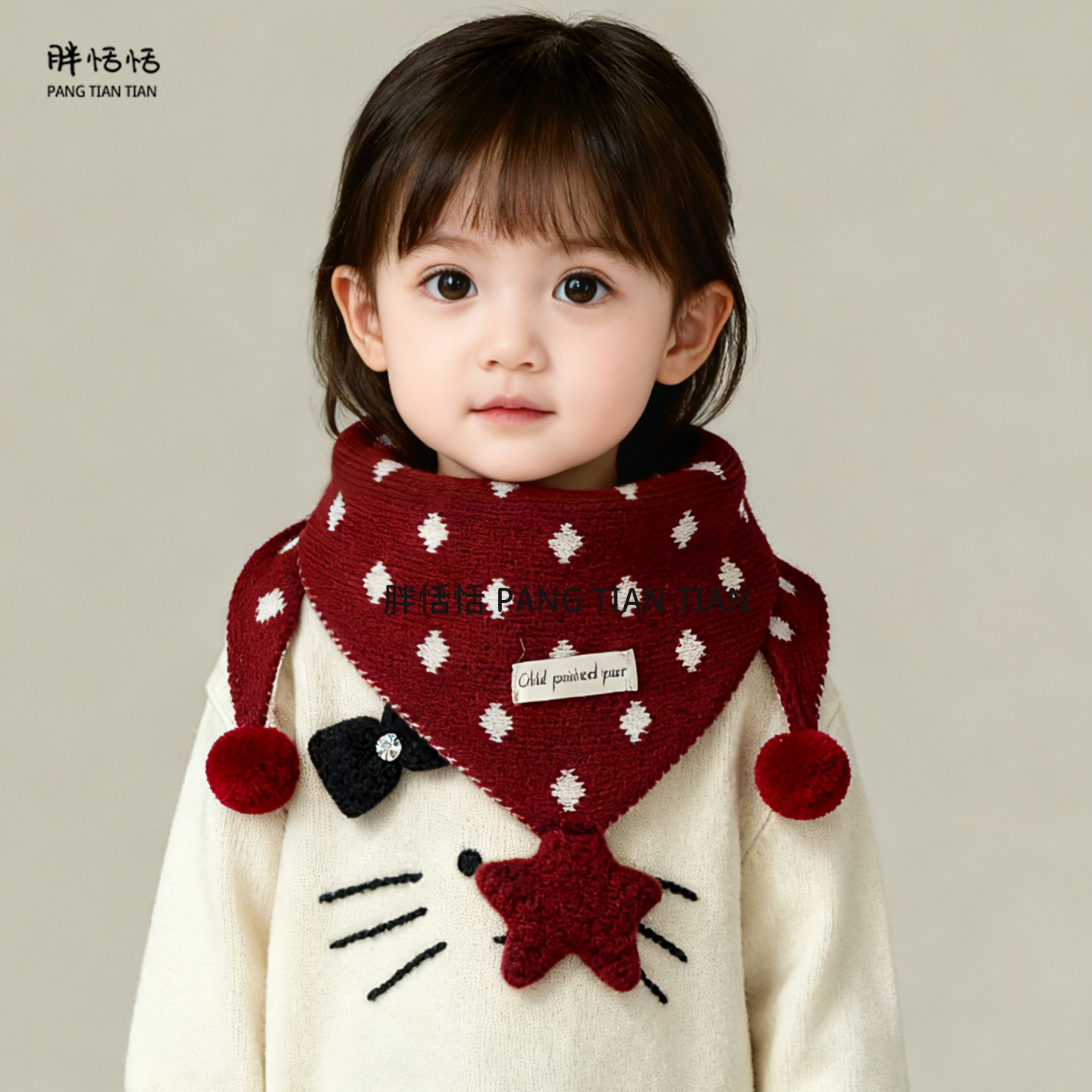 儿童围巾秋冬季女孩星星针织围脖防风加厚男童宝宝保暖毛线三角巾