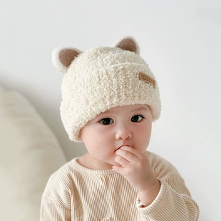 男女童婴儿毛绒帽针织保暖护耳秋冬款 宝宝帽子冬季 韩版 儿童毛线帽