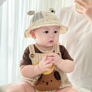 小青蛙造型网眼渔夫帽小月龄男女宝宝防晒遮阳帽 婴儿帽子夏季 薄款