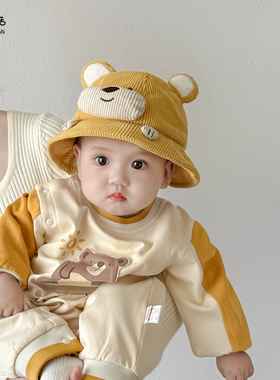 宝宝帽子秋冬新款男孩小熊渔夫帽婴儿可爱1一2岁春秋男童女孩盆帽
