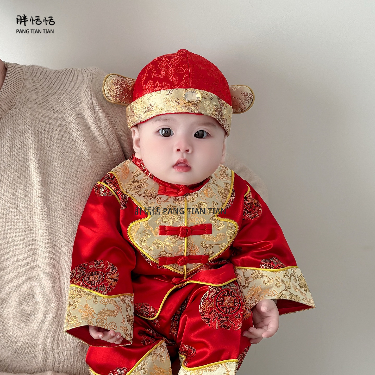 婴儿帽子秋冬款新年国风喜庆加厚地主帽冬天男宝宝周岁保暖状元帽