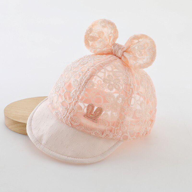 婴儿帽子夏季薄款韩系透气蕾丝鸭舌帽夏天小月龄女宝宝防晒太阳帽