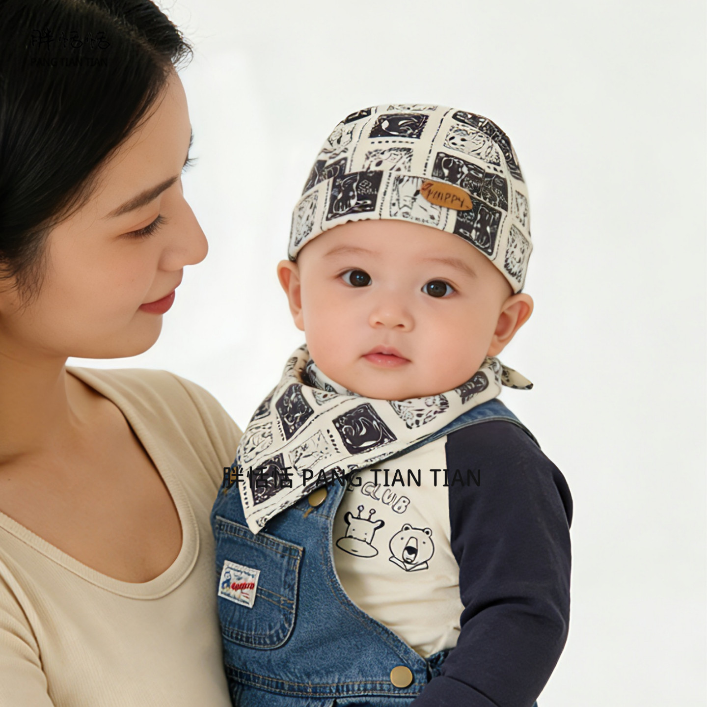 婴儿帽子春季韩版时尚婴幼儿海盗帽男童宝宝纯棉透气口水巾套装