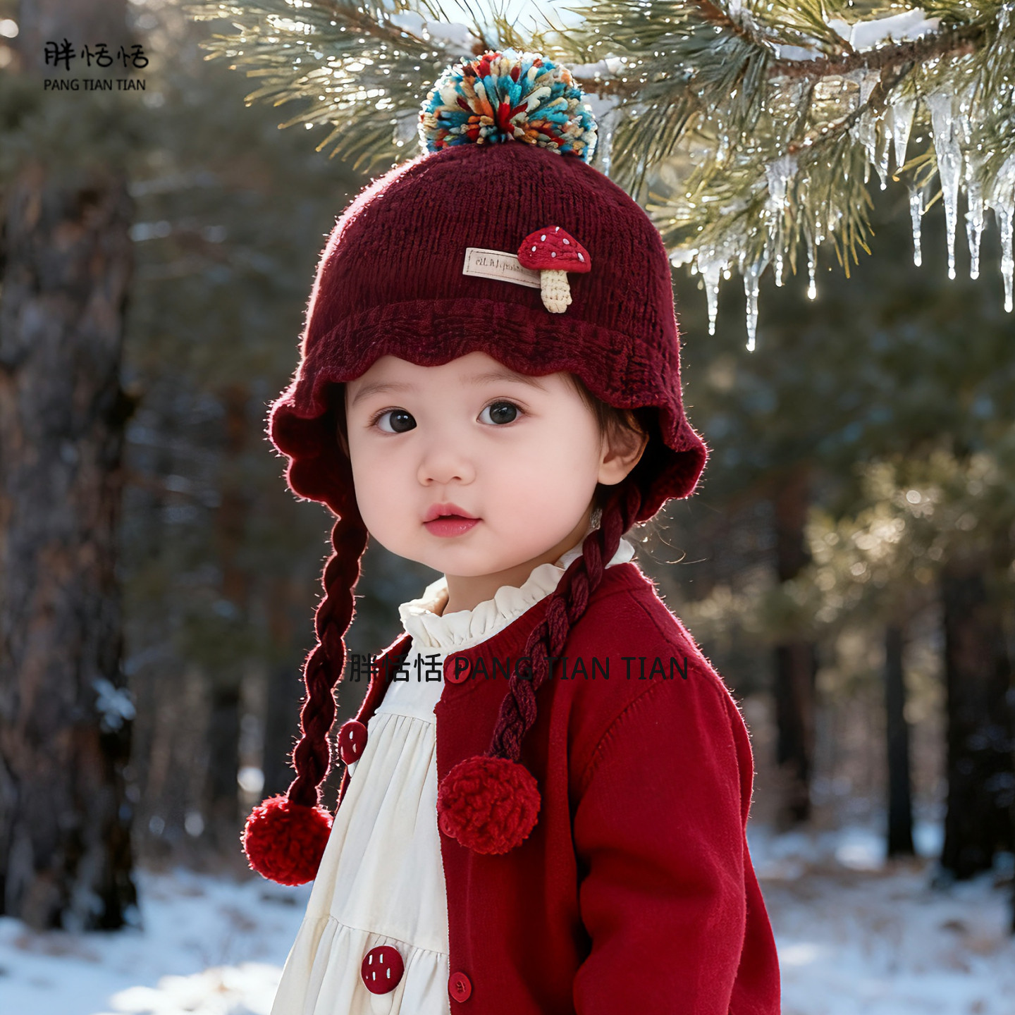 婴儿帽子冬季韩版红色针织护耳帽新年圣诞保暖女童宝宝公主毛线帽