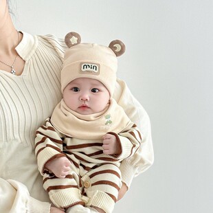 婴儿帽子秋冬款韩版可爱小月龄针织帽冬天新生儿男宝宝保暖毛线帽