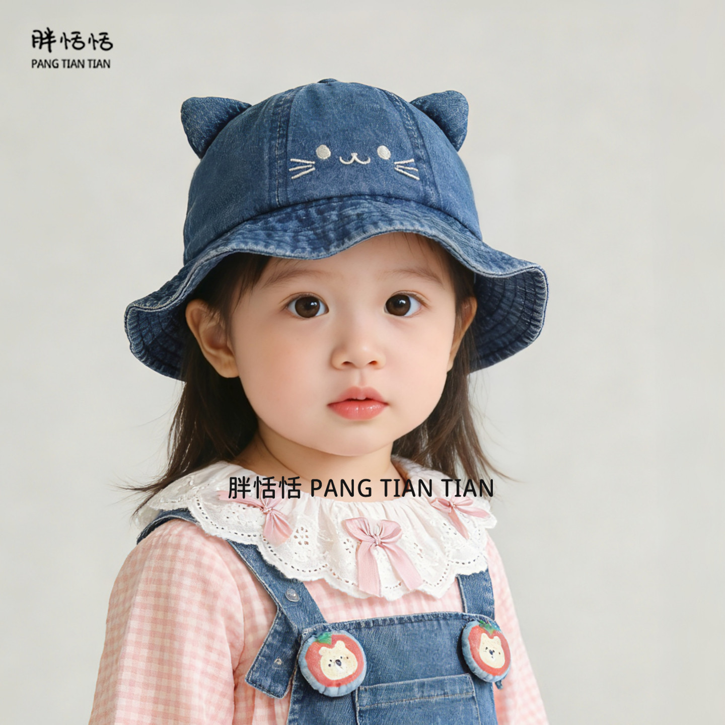 春秋女婴猫咪牛仔渔夫防晒帽图片