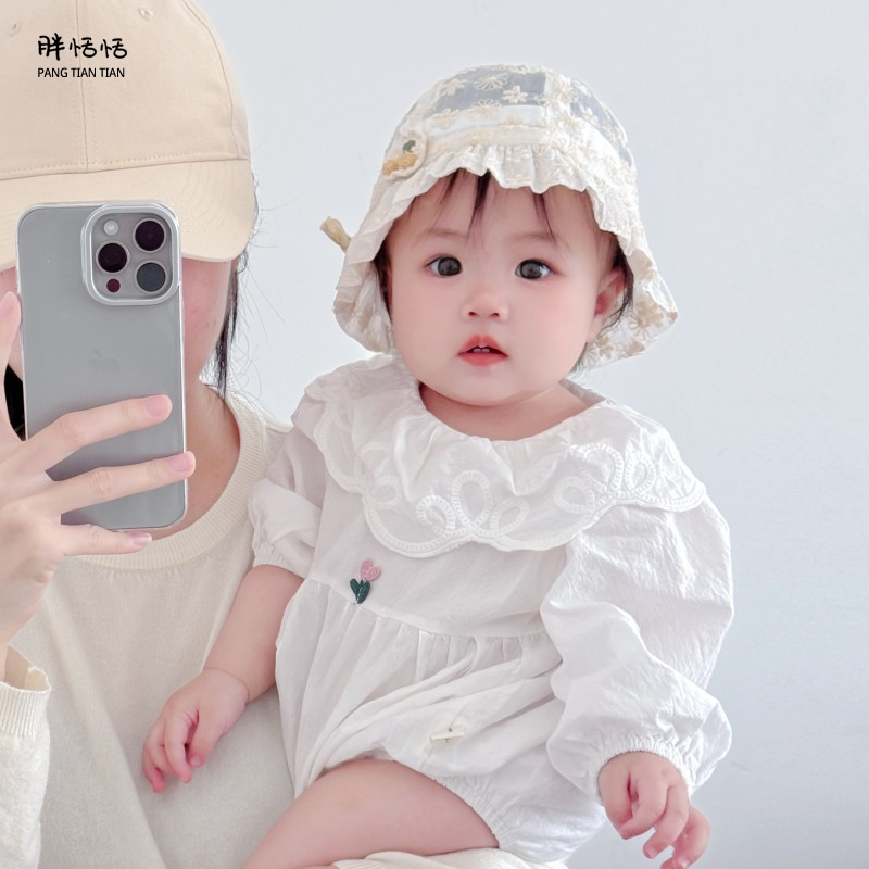 婴儿帽子夏季薄款小月龄公主太阳帽防晒新生女宝宝网纱渔夫遮阳帽