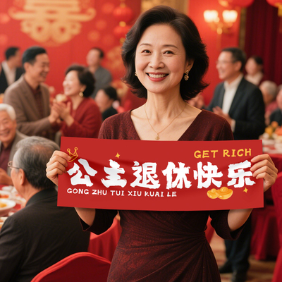 退休手持横幅拉旗荣休装饰条幅