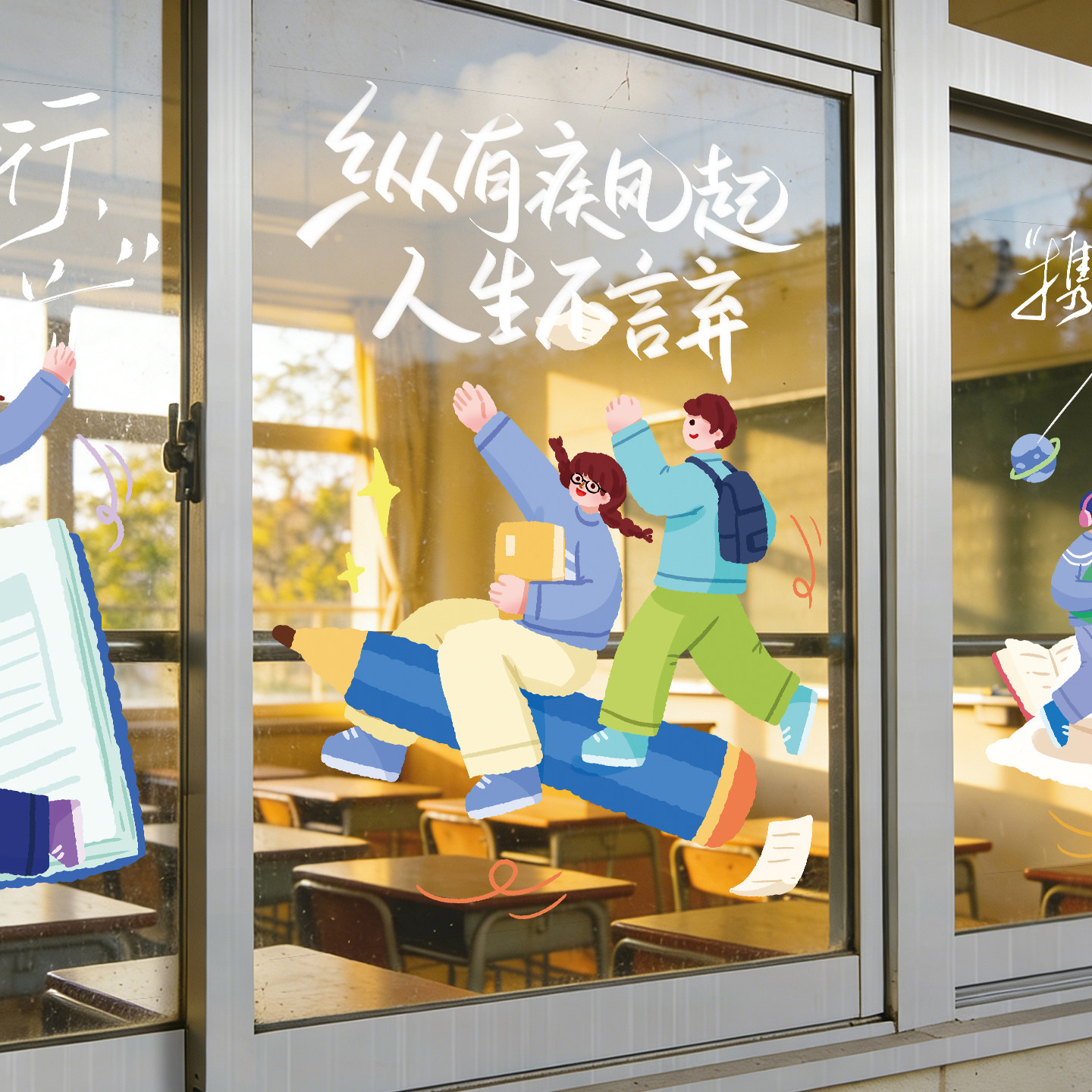 教室玻璃贴纸学习氛围装饰布置门贴初三高三励志标语加油窗贴窗花