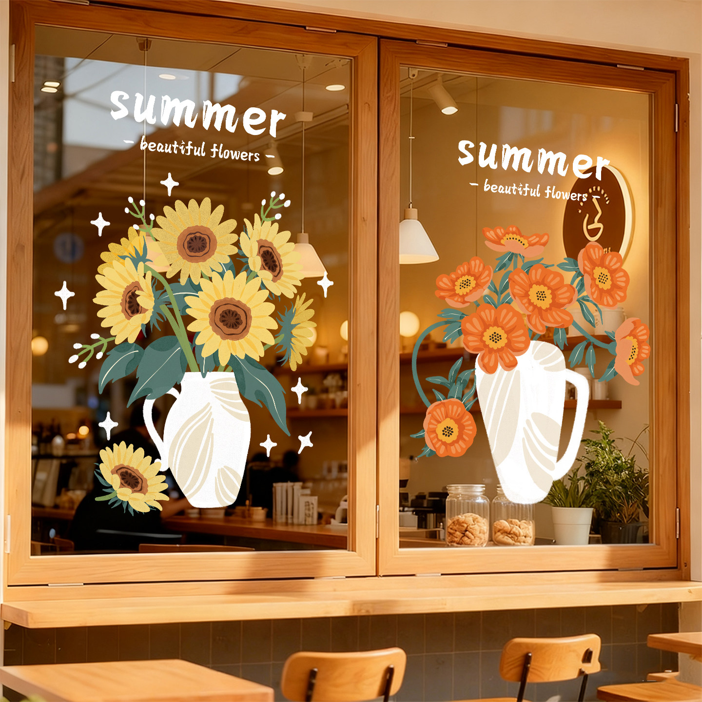 夏天主题氛围布置装饰夏季服装美甲花店铺商场景玻璃活动橱窗贴纸