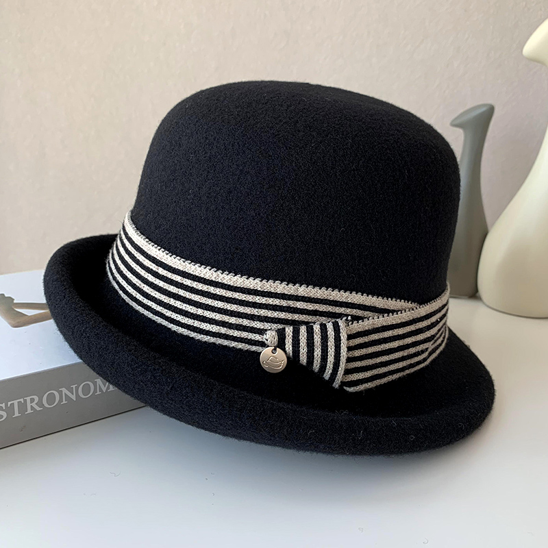 帽子女秋冬季羊毛加厚保暖渔夫帽韩版百搭卷边显脸小时尚毛呢盆帽