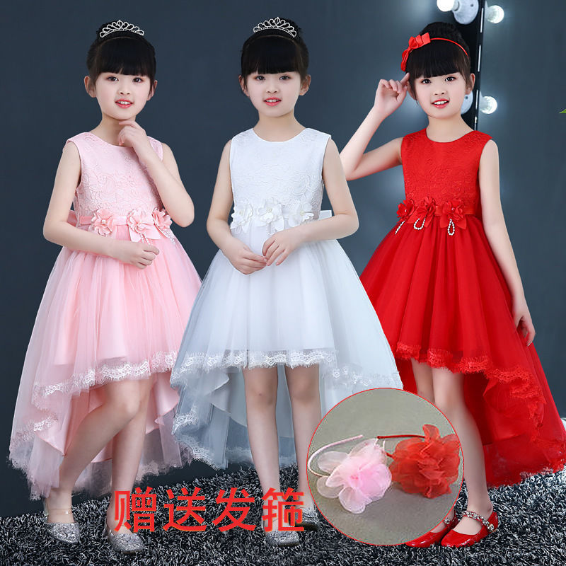 公主裙女童2020夏季蓬蓬纱拖尾小女孩连衣裙儿童生日礼服婚纱裙。