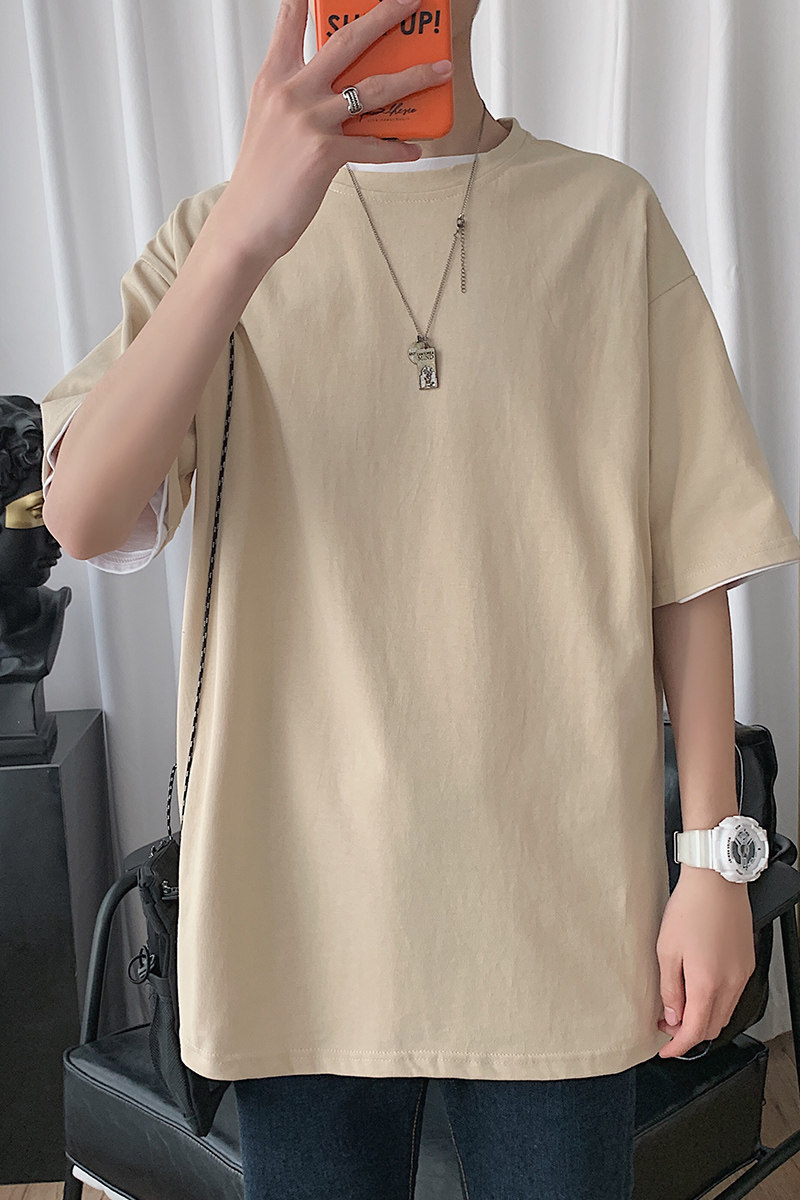 DX17099-P20纯色纯棉短袖t恤男短袖男大码宽松半袖男,男装T恤,电商A040