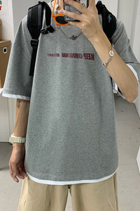 LT30071-P30 假两件t恤男短袖男大码5五分袖男半袖图片