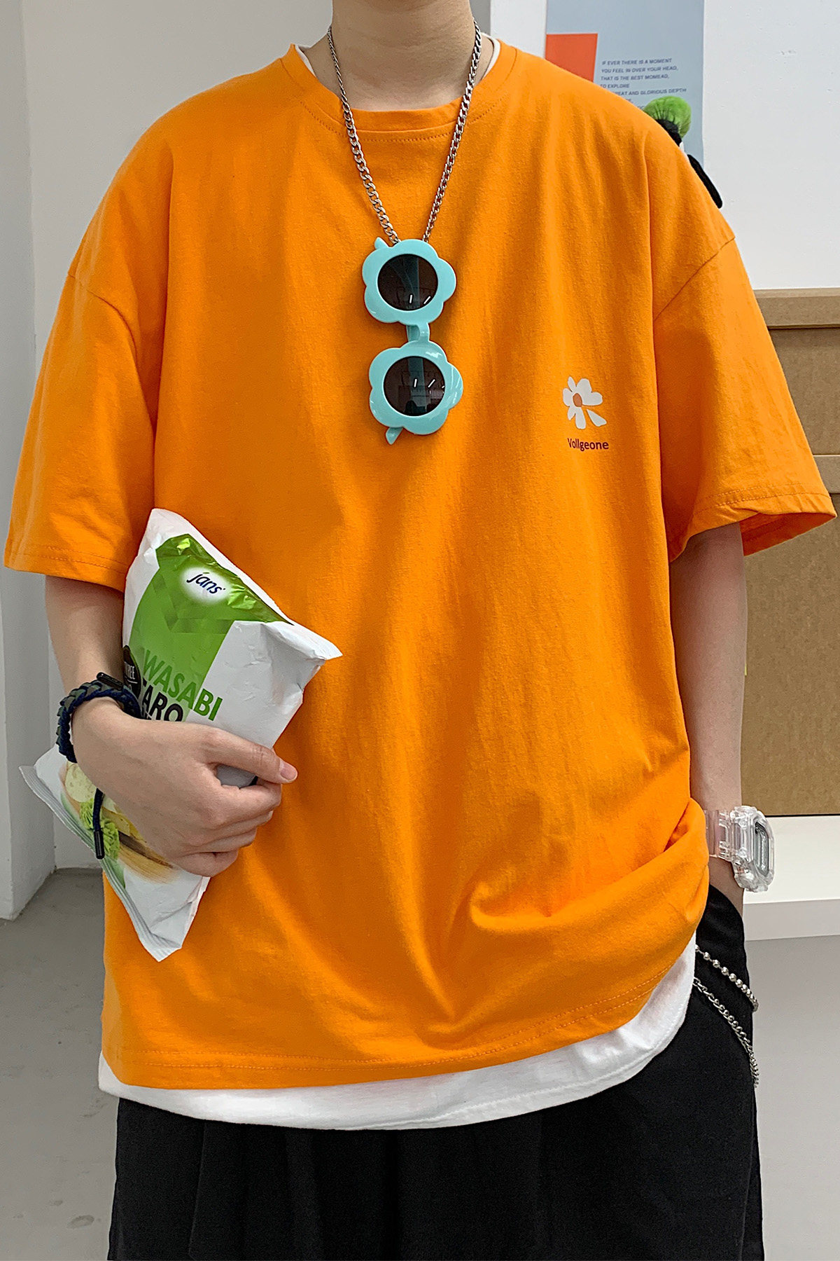 DX17059-P25纯棉宽松短袖t恤男大码五分袖男半袖男港风,男装T恤,电商A040