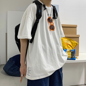 DX17045-P25 纯棉宽松短袖t恤男大码五分袖男半袖男 港风图片