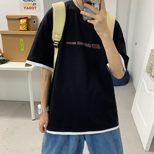 LT30071-P30 假两件t恤男短袖男大码5五分袖男半袖图片